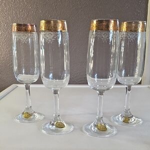 Vintage Cellini 24k Gold Rimmed Champagne Flutes